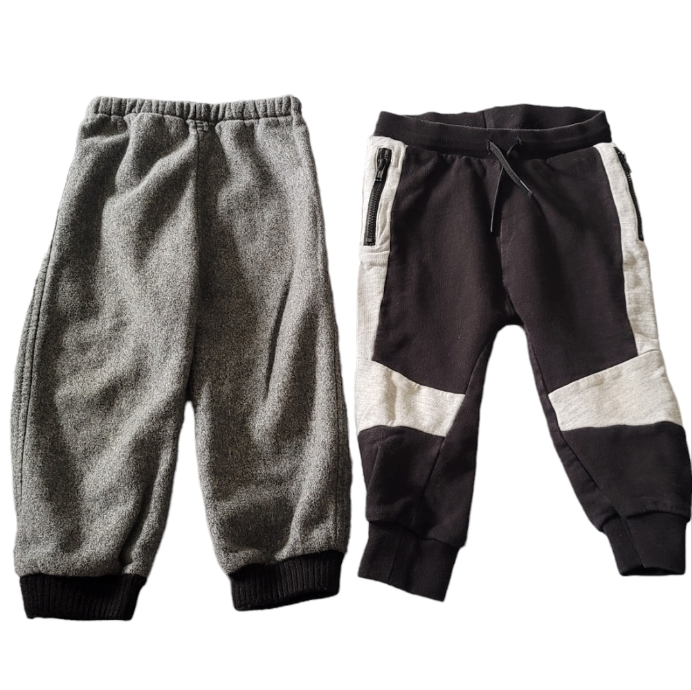 H&M 2 Pack Pants Joggers Boys Sz 12-18M Pull On Warm Sport Sweatpants Grey Black